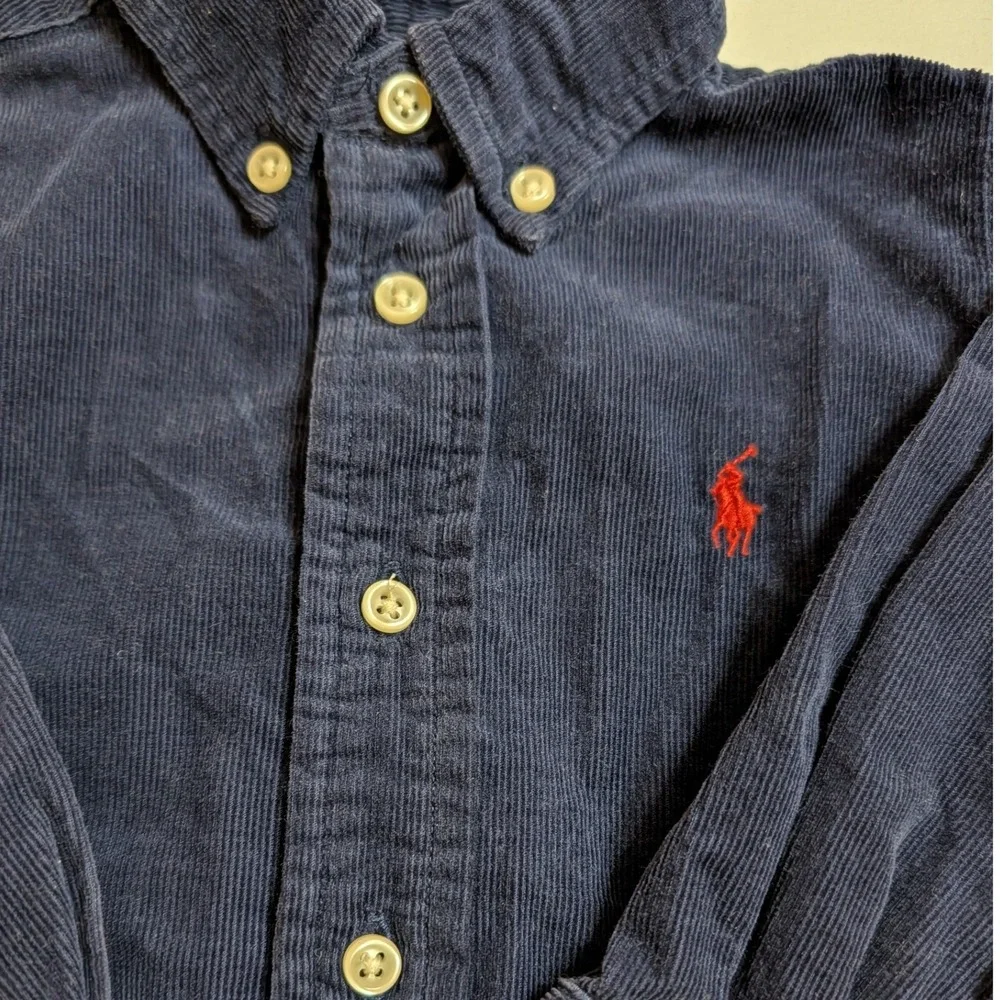 Ralph Lauren Navy Corduroy Button Down Shirt Long‎ Sleeve Pony Logo Kids 18M